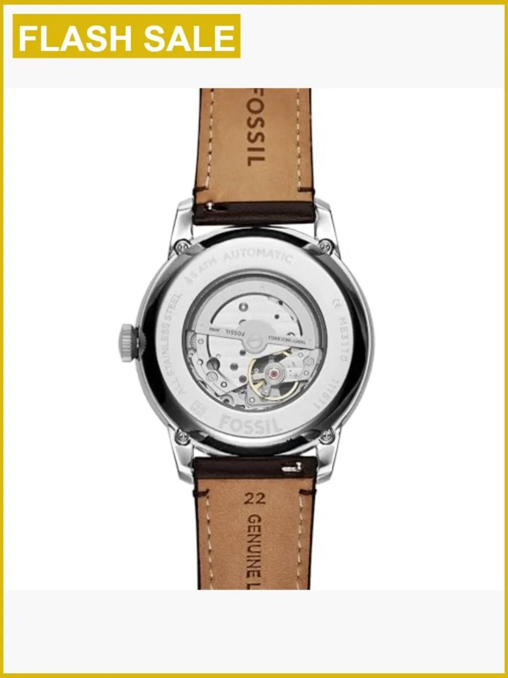 Men's Automatic Skeleton Watch 44mm Leather Strap Self-Winding